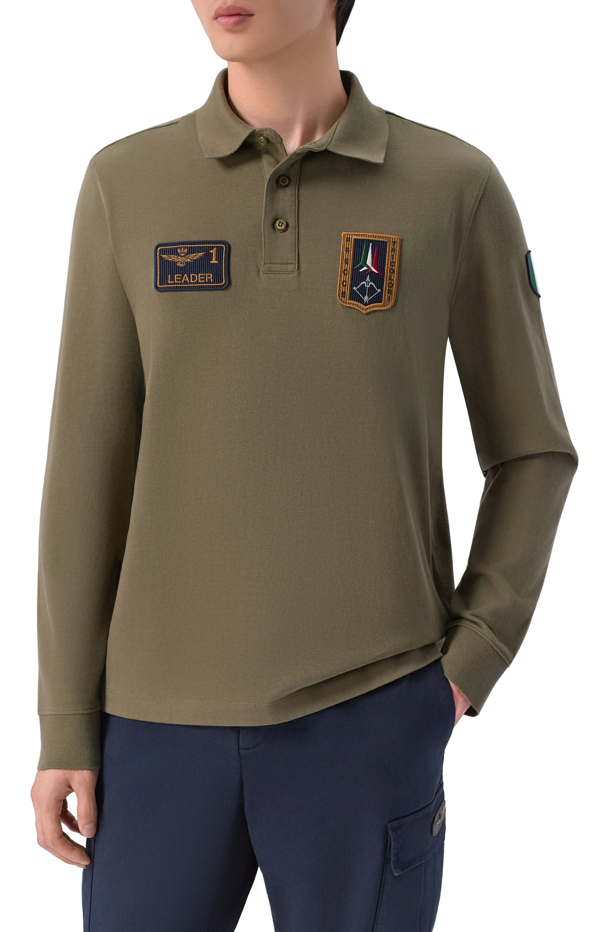 Хлопковое поло AERONAUTICA MILITARE хаки цвета по цене 17050 руб., арт. P01941U/J00703, фото 3 Хлопковое поло AERONAUTICA MILITARE, арт. P01941U/J00703, фото 3