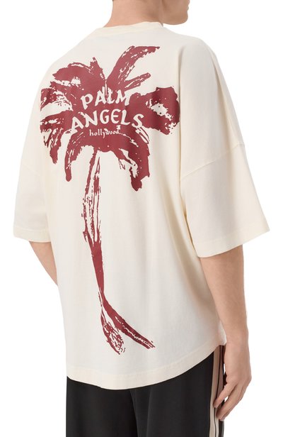 Хлопковая футболка PALM ANGELS кремового цвета по цене 33950 руб., арт. PAMAA005JR003, фото 4 Хлопковая футболка PALM ANGELS, арт. PAMAA005JR003, фото 4