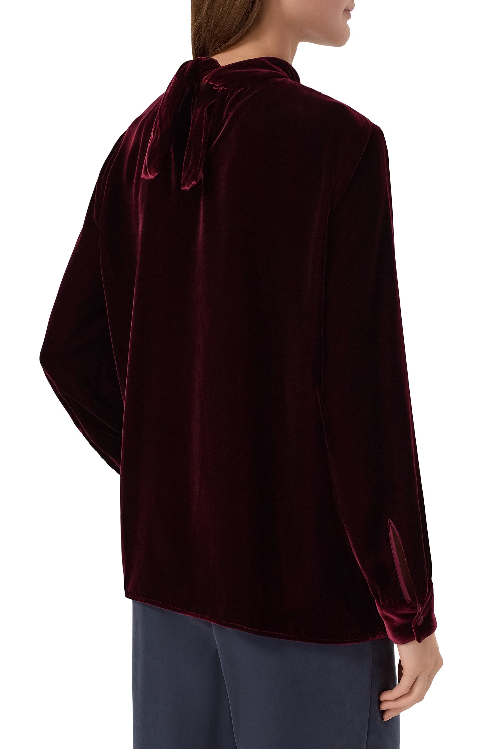 Бархатная блузка GIORGIO ARMANI бордового цвета по цене 272500 руб., арт. GW004030/TE10831, фото 4 Бархатная блузка GIORGIO ARMANI, арт. GW004030/TE10831, фото 4