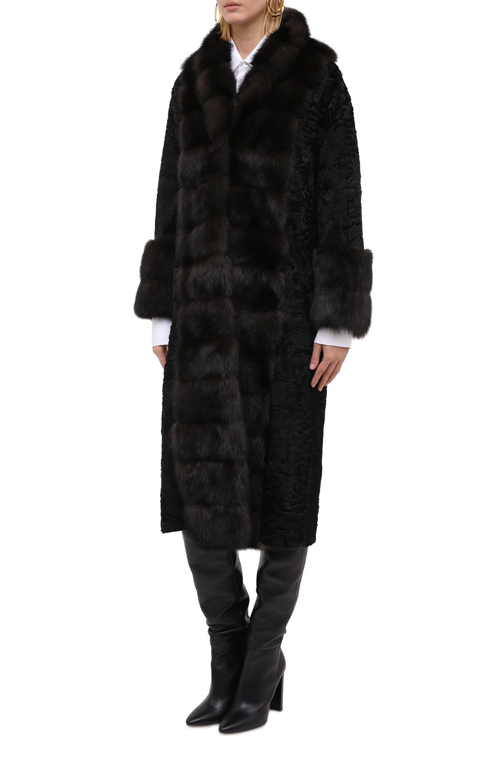 Шуба из меха соболя и каракульчи MANZONI24, арт. 20M854-PAZ/BLACK/EXTRADARK/38-46, фото 4