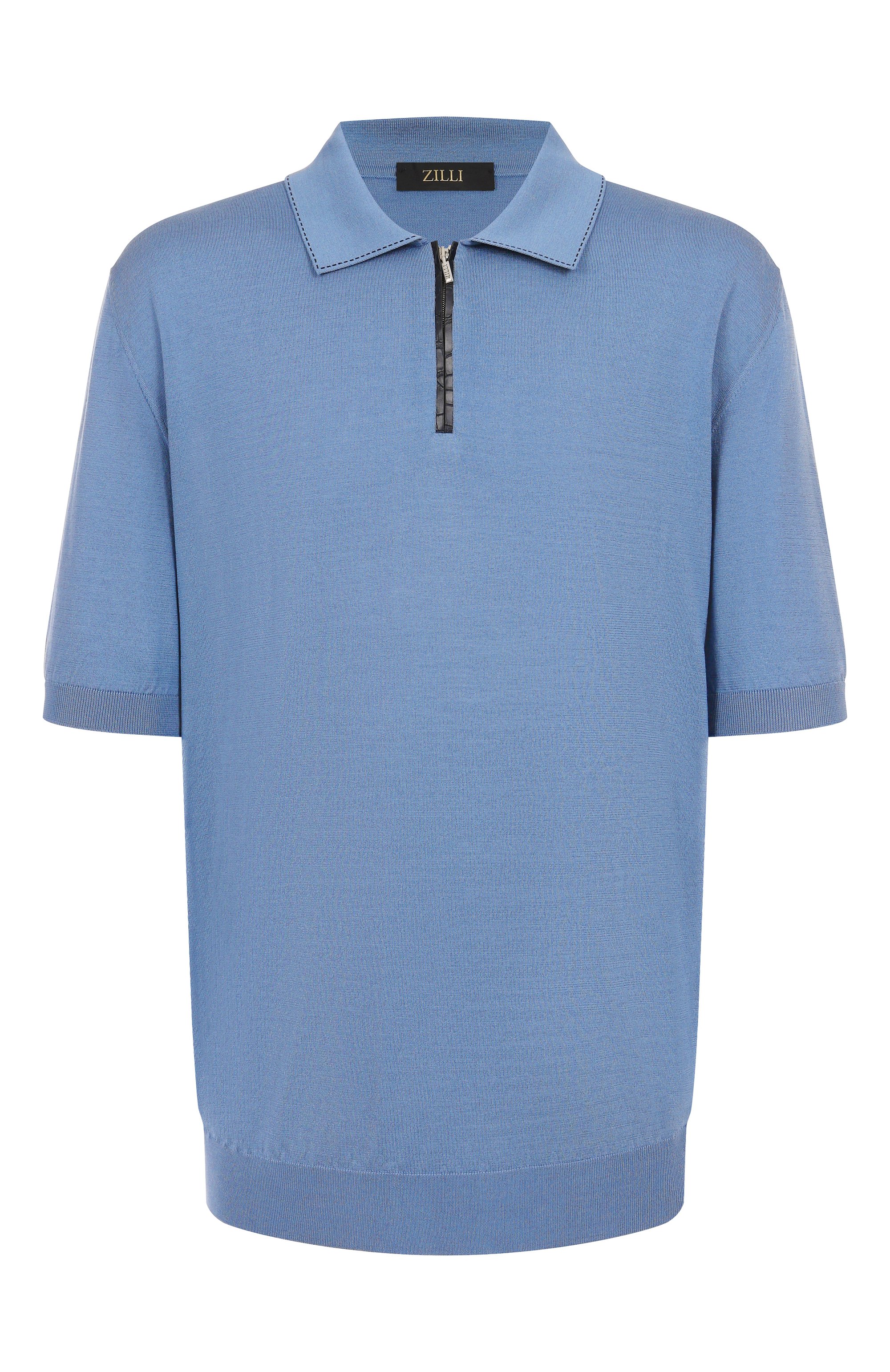 Поло с отделкой из кожи аллигатора ZILLI голубого цвета по цене 194000 руб., арт. KZP002M0143VRIS00/62-64, фото 1 Поло с отделкой из кожи аллигатора ZILLI, арт. KZP002M0143VRIS00/62-64, фото 1
