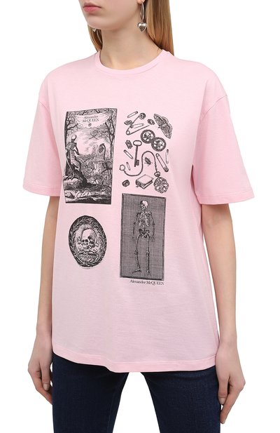 Хлопковая футболка ALEXANDER MCQUEEN розового цвета по цене 29050 руб., арт. 651389/QZACK, фото 3 Хлопковая футболка ALEXANDER MCQUEEN, арт. 651389/QZACK, фото 3