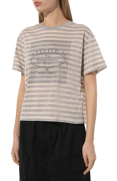 Футболка из хлопка и льна GIORGIO ARMANI, арт. 3DAM74/AJDMZ, фото 3