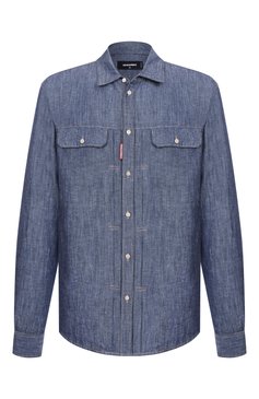 Мужская рубашка из хлопка и льна DSQUARED2 синего цвета, арт. S74DM0896/D30012 | Фото 1 (Длина (для топов): Стандартные; Материал внешний: Лен, Хлопок, Деним; Рукава: Длинные; Кросс-КТ: Деним; Принт: Однотонные; Манжеты: На пуговицах; Воротник: Кент; Случай: Повседневный; Стили: Кэжуэл)