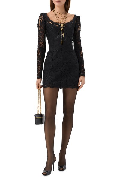 Платье из хлопка и вискозы DOLCE & GABBANA черного цвета по цене 377500 руб., арт. F632IT/HLM5E, фото 2 Платье из хлопка и вискозы DOLCE & GABBANA, арт. F632IT/HLM5E, фото 2