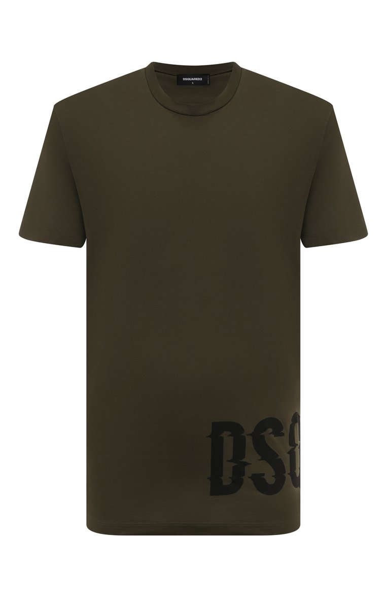 Мужская хлопковая футболка DSQUARED2 хаки цвета, арт. S74GD1261 | Фото 1 (Длина (для топов): Стандартные; Рука�ва: Короткие; Материал внешний: Хлопок; Стили: Милитари; Принт: С принтом; Мужское Кросс-КТ: Футболка-одежда; Кросс-КТ: Джерси)