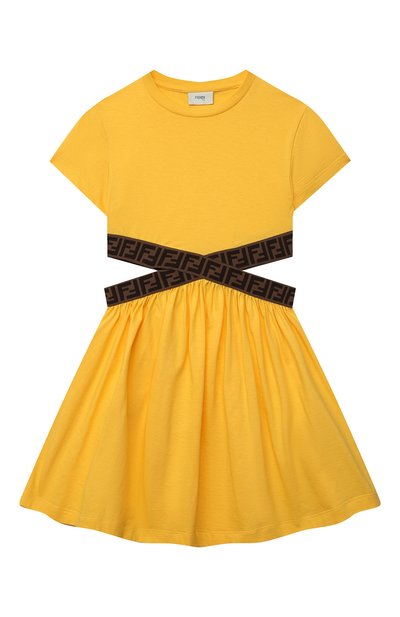 Хлопковое платье FENDI желтого цвета по цене 47200 руб., арт. JFB443/7AJ/8A-12+, фото 1 Хлопковое платье FENDI, арт. JFB443/7AJ/8A-12+, фото 1