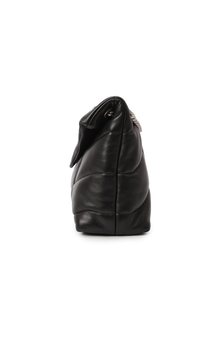Женская сумка puffer loulou medium  SAINT LAURENT черного цвета, арт. 577475/1EL00 | Фото 4 (Ремень/цепочка: На ремешке; Материал: Натуральная кожа; Сумки-технические: Сумки через плечо; Размер: medium; Автоматизация Diginetica: Не назначено)