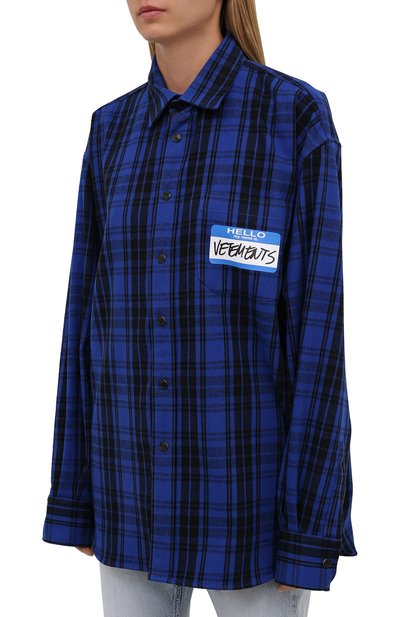 Рубашка из хлопка и вискозы VETEMENTS синего цвета по цене 114500 руб., арт. UA52SH800B 1002/W, фото 3 Рубашка из хлопка и вискозы VETEMENTS, арт. UA52SH800B 1002/W, фото 3