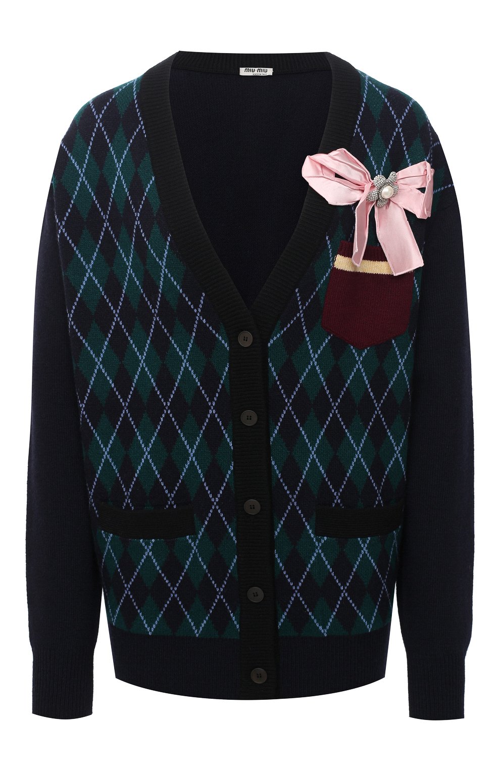 Шерстяной кардиган MIU MIU темно-зеленого цвета по цене 105000 руб., арт. MMF306-1ML4-F0422, фото 1 Шерстяной кардиган MIU MIU, арт. MMF306-1ML4-F0422, фото 1