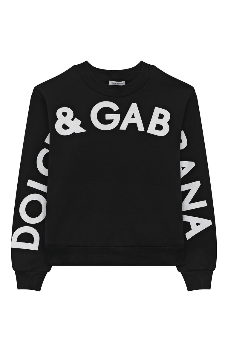 Детский хлопковый свитшот DOLCE & GABBANA черного цвета, арт. L4JWHZ/G7KU6/2-6 | Фото 1 (Материал внешний: Хлопок; Материал сплава: Проставлено; Драгоценные камни: Проставлено; Рукава: Длинные; Мальчики Кросс-КТ: Свитшот-одежда)