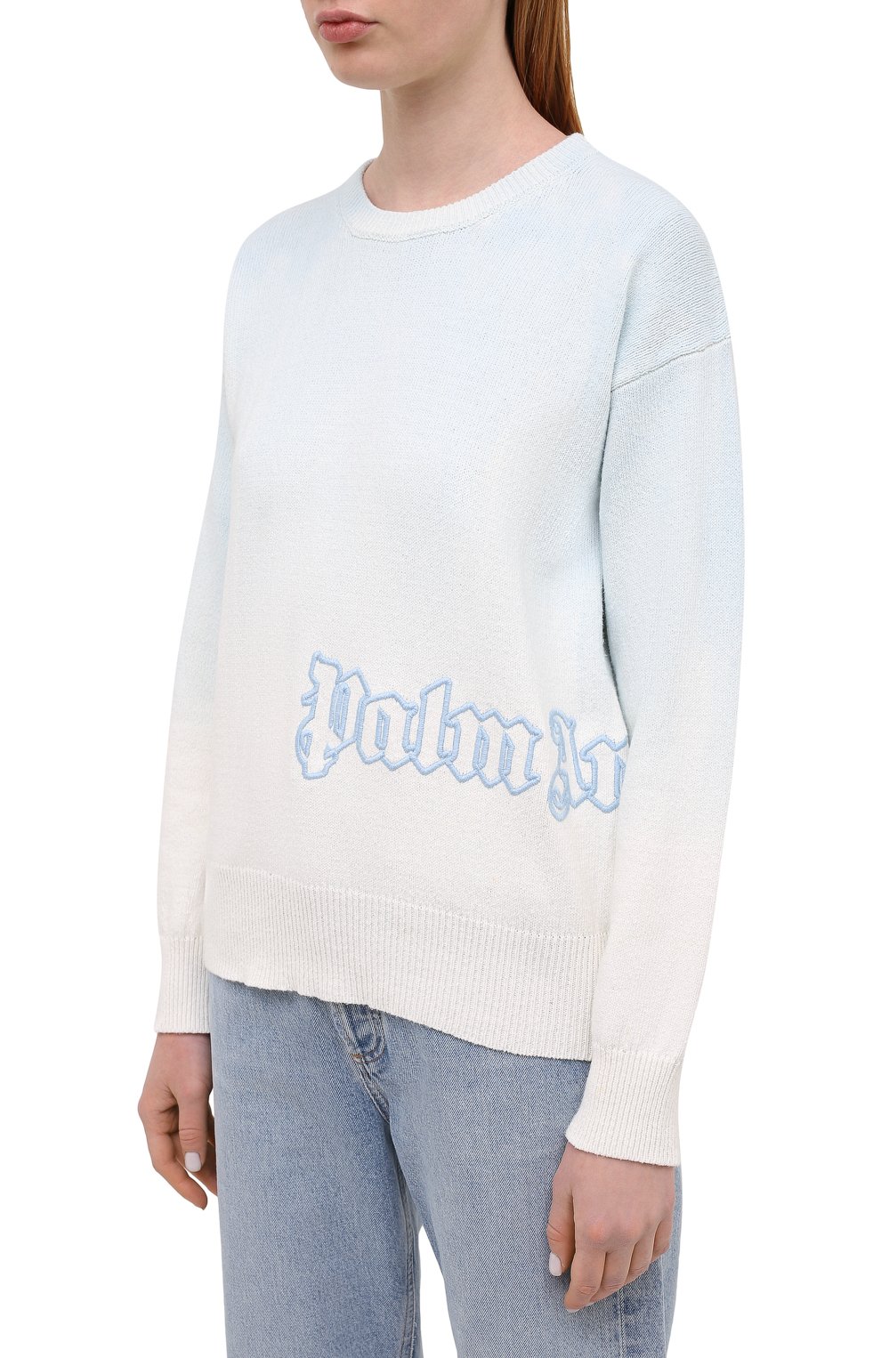 Хлопковый пуловер PALM ANGELS светло-голубого цвета по цене 52350 руб., арт. PWHE023S21KNI0020340, фото 3 Хлопковый пуловер PALM ANGELS, арт. PWHE023S21KNI0020340, фото 3
