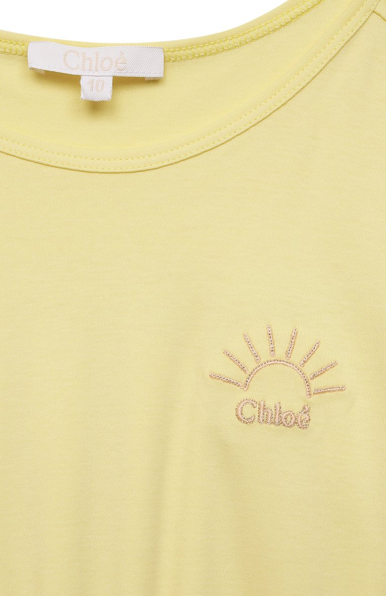 Детское хлопковое платье CHLOÉ желтого цвета, арт. C12813 | Фото 3 (Рукава: Короткие; Материал внешний: Хлопок; Девочки Кросс-КТ: Платье-одежда; Случай: Повседневный; Региональные ограничения белый список (Axapta Mercury): RU; Ростовка одежда: 10 - 11 лет | 140 - 146см, 12 лет | 152 см, 2 года | 92 см, 24 мес | 92 см, 4 года | 104 см, 5 лет | 110 см, 6 лет | 116 см, 7 лет | 122 см)