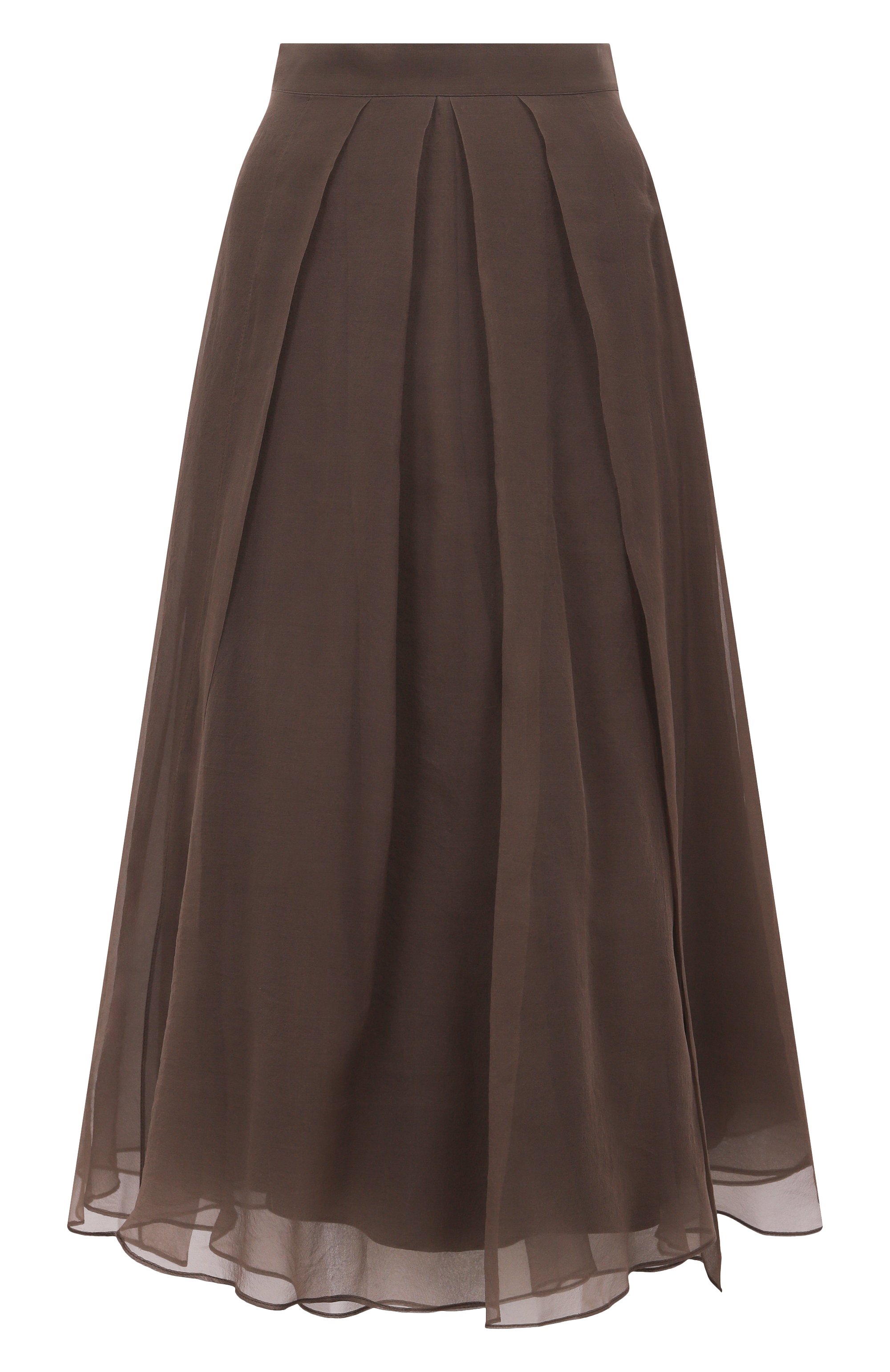 Шелковая юбка BRUNELLO CUCINELLI коричневого цвета по цене 262500 руб., арт. MP940G3875, фото 1 Шелковая юбка BRUNELLO CUCINELLI, арт. MP940G3875, фото 1