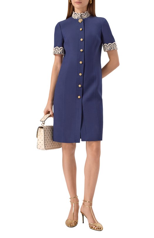 Платье из шерсти и шелка Valentino 7B3VAG10/1CF Синий  7B3VAG10/1CF Фото 2