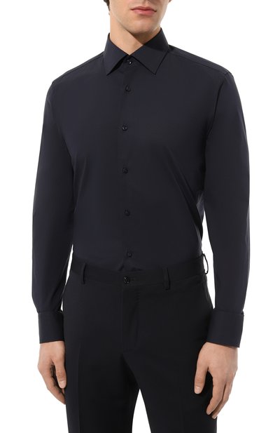 Хлопковая сорочка BOSS темно-синего цвета по цене 13450 руб., арт. 50469345, фото 3 Хлопковая сорочка BOSS, арт. 50469345, фото 3