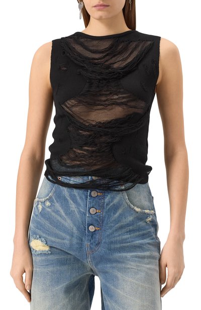 Хлопковый топ MM6 черного цвета по цене 75750 руб., арт. S62NC0169/M13121, фото 3 Хлопковый топ MM6, арт. S62NC0169/M13121, фото 3