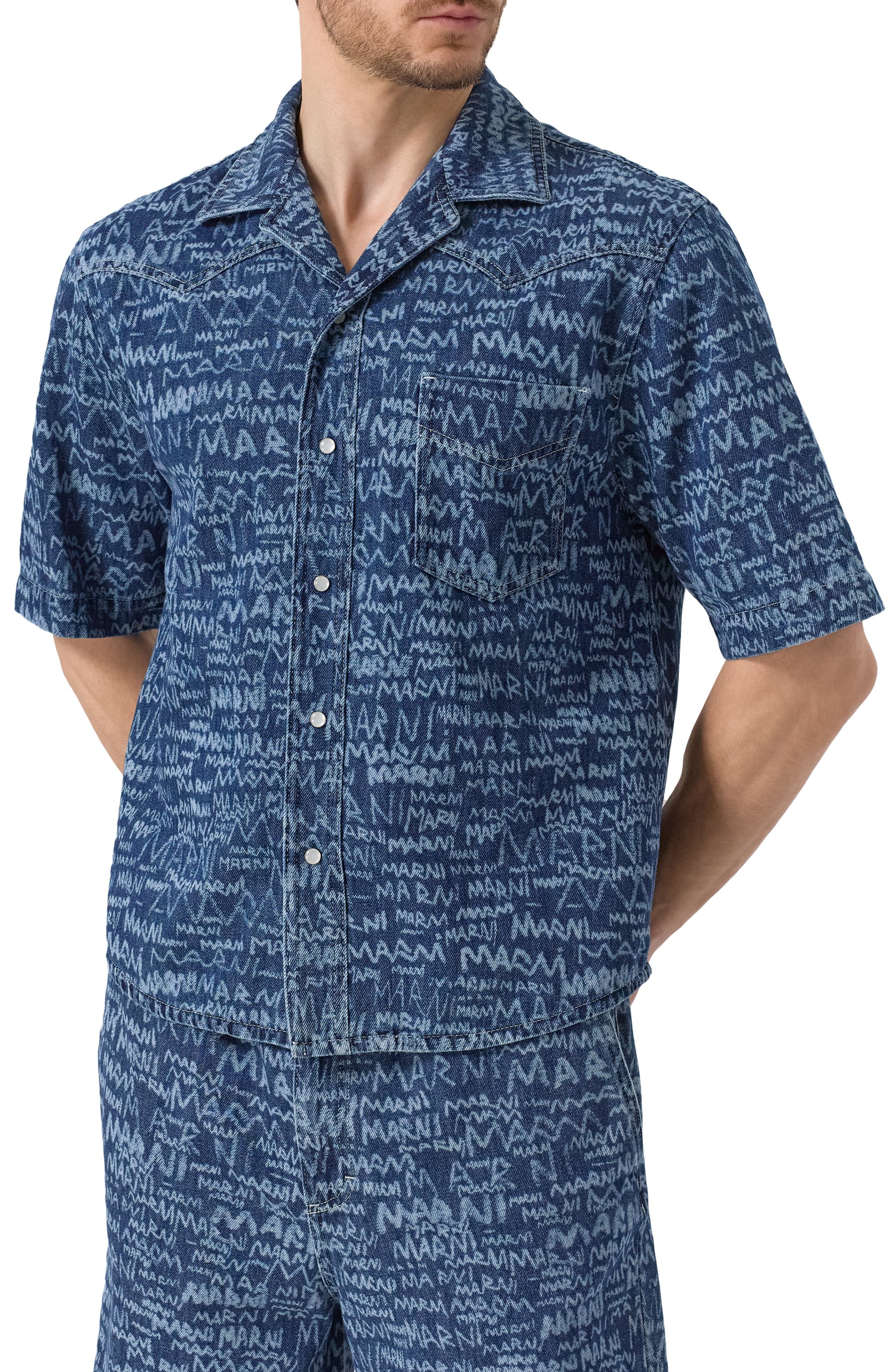 Джинсовая рубашка MARNI синего цвета по цене 87550 руб., арт. CUJU0024A0/USCX38, фото 3 Джинсовая рубашка MARNI, арт. CUJU0024A0/USCX38, фото 3