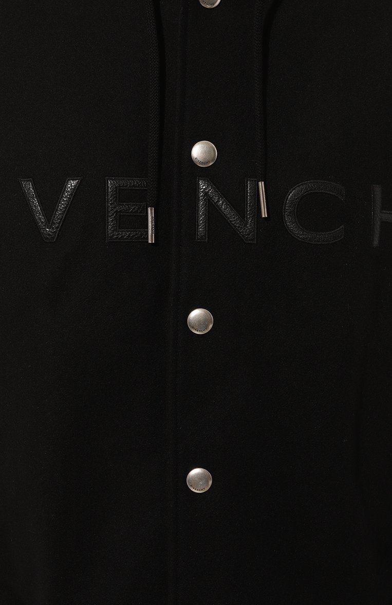 Мужской комбинированный бомбер GIVENCHY черного цвета, арт. BM00XX/6Y16 | �Фото 5 (Рукава: Длинные; Длина (верхняя одежда): Короткие; Материал подклада: Купро; Материал сплава: Проставлено; Материал внешний: Шерсть; Драгоценные камни: Проставлено; Кросс-КТ: бомбер; Принт: С принтом; Мужское Кросс-КТ: шерсть и кашемир; Стили: Спорт-шик)