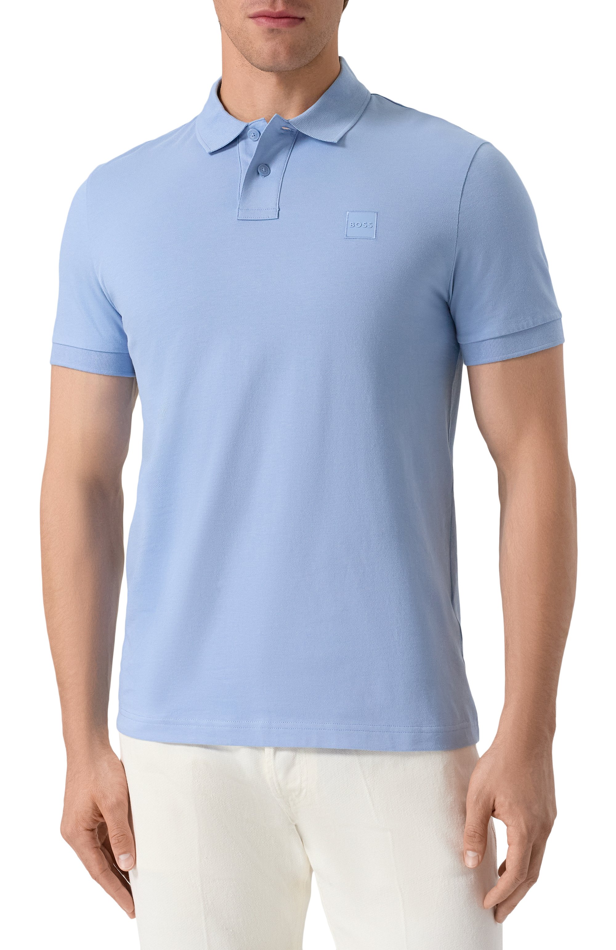 Хлопковое поло BOSS ORANGE голубого цвета по цене 10950 руб., арт. 50507803, фото 3 Хлопковое поло BOSS ORANGE, арт. 50507803, фото 3
