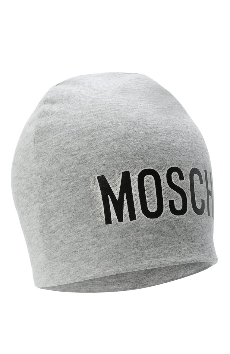 Детского хлопковая шапка MOSCHINO серого цвета, арт. HMX00Z/LDA16 | Фото 1 (Материал: Текстиль, Хлопок; Нос: Не проставлено)