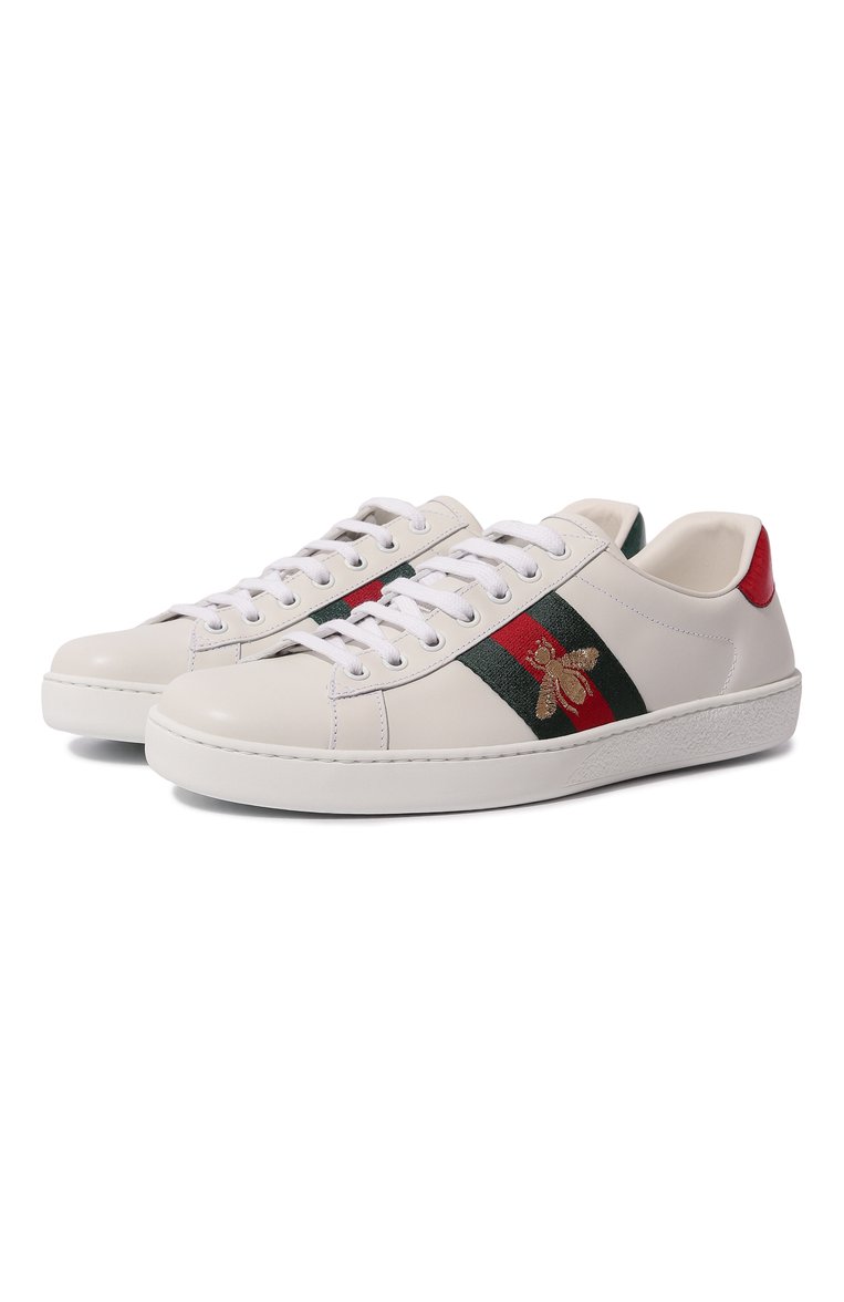 Мужские кожаные кеды new ace GUCCI белого цвета, арт. 429446 A38G0 | Фото 1 (Материал внутренний: Натуральная кожа; Материал сплава: Проставлено; Стили: Классический; Подошва: Плоская; Драгоценные камни: Проставлено)