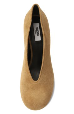 Женские замшевые туфли duck 55 MOSCHINO бежевого цвета, арт. 10015/ME0 | Фото 6 (Драгоценные камни: Проставлено; Материал внешний: Натуральная кожа, Замша; Материал сплава: Проставлено; Каблук высота: Средний; Подошва: Плоская; Материал внутренний: Натуральная кожа; Каблук тип: Фигурный)
