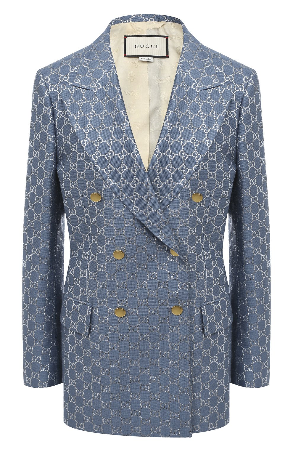 Жакет из шерсти и шелка GUCCI синего цвета по цене 299500 руб., арт. 619763/ZAD7L, фото 1 Жакет из шерсти и шелка GUCCI, арт. 619763/ZAD7L, фото 1