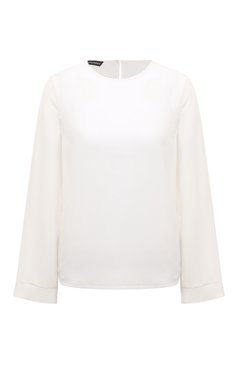 Женский шелковый топ EMPORIO ARMANI белого цвета, арт. 0NC3AT/02301 | Фото 1 (Рукава: Длинные; Материал внешний: Шелк; Длина (для топов): Стандартные; Стили: Романтичный)