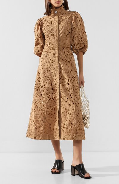 Хлопковое платье GANNI бежевого цвета по цене 29950 руб., арт. F4456, фото 2 Хлопковое платье GANNI, арт. F4456, фото 2