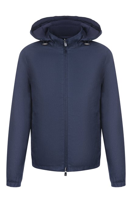 Мужской льняной бомбер CORNELIANI темно-синего цвета, арт. 25L5P3-2520153 | Фото 1 (Рукава: Длинные; Материал внешний: Лен; Материал сплава: Проставлено; Длина (верхняя одежда): Короткие; Драгоценные камни: Проставлено; Материал подклада: Синтетический материал)