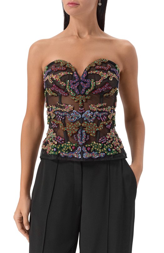 Топ с отделкой стразами и пайетками Zuhair Murad PTP25015/EM0R005 Чёрный  PTP25015/EM0R005 Фото 3