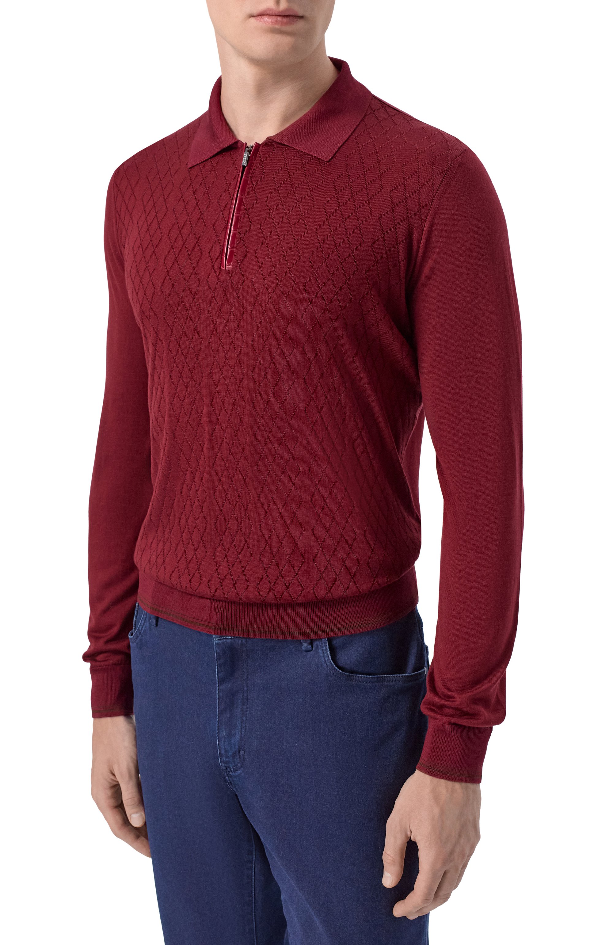 Шелковое поло с отделкой из кожи аллигатора ZILLI, арт. KZP001M0641VZARG0, фото 3