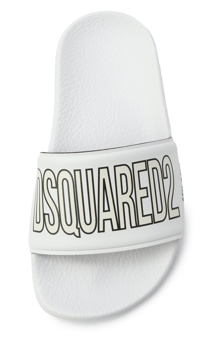 Детские шлепанцы DSQUARED2 белого цвета, арт. DQ0885/P8151 | Фото 4 (Материал внешний: Экокожа; Нос: Не проставлено; Автоматизация состава: Проставлено)