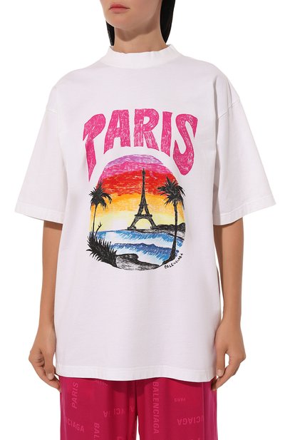 Хлопковая футболка BALENCIAGA белого цвета по цене 99500 руб., арт. 764235/TPVL9, фото 3 Хлопковая футболка BALENCIAGA, арт. 764235/TPVL9, фото 3