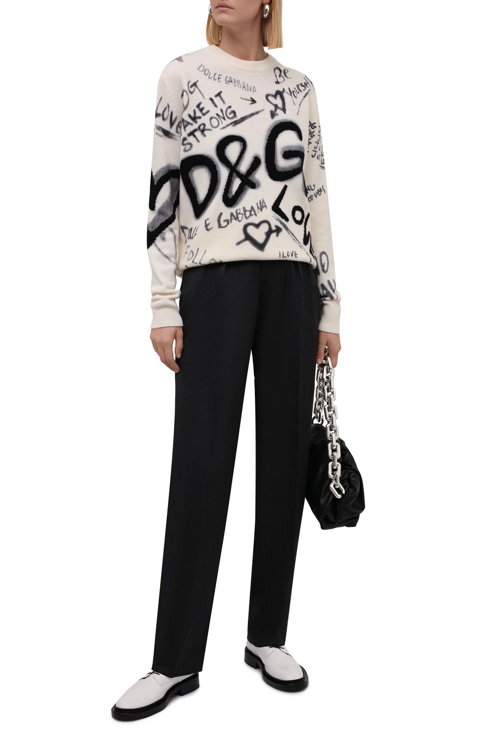 Шерстяной пуловер DOLCE & GABBANA черно-белого цвета по цене 151500 руб., арт. FXD08T/JBVK7, фото 2 Шерстяной пуловер DOLCE & GABBANA, арт. FXD08T/JBVK7, фото 2