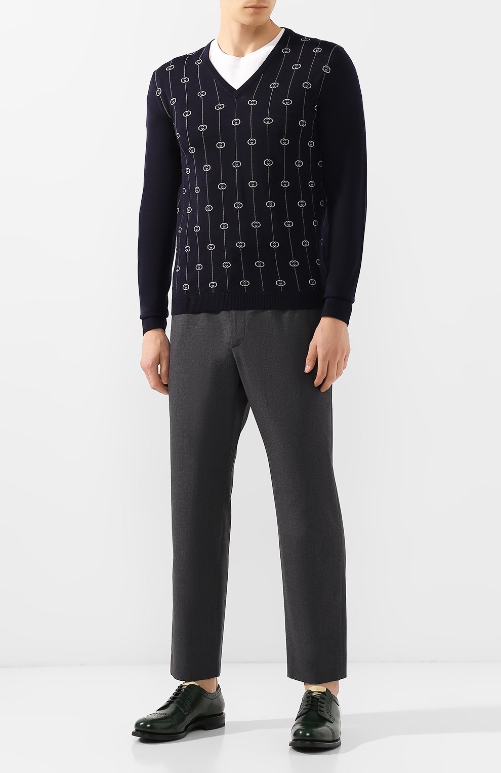 Шерстяной пуловер GUCCI синего цвета по цене 112320 руб., арт. 576902/XKAUM, фото 2 Шерстяной пуловер GUCCI, арт. 576902/XKAUM, фото 2