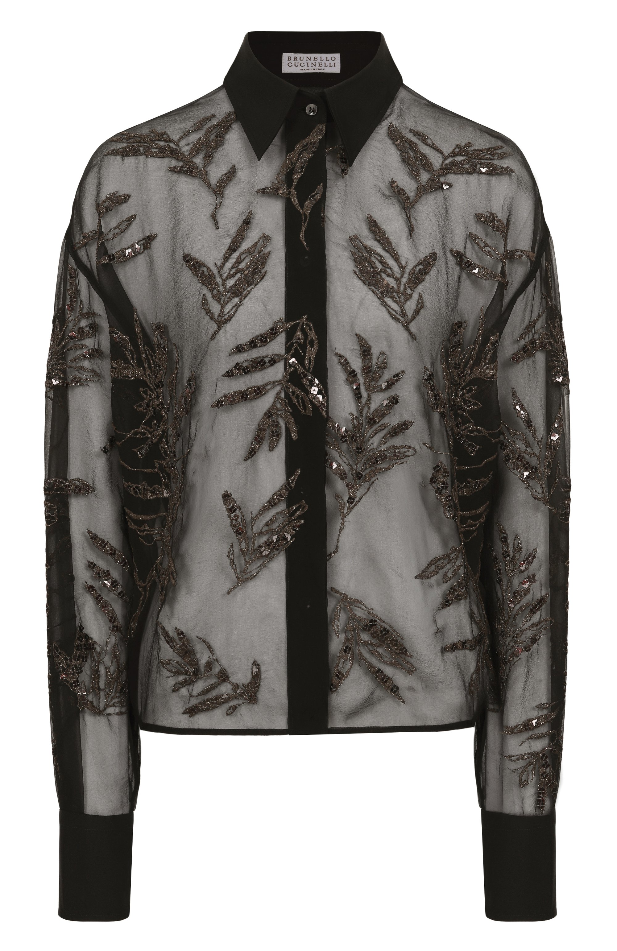 Шелковая блузка BRUNELLO CUCINELLI черного цвета по цене 468500 руб., арт. MF940HH626, фото 1 Шелковая блузка BRUNELLO CUCINELLI, арт. MF940HH626, фото 1