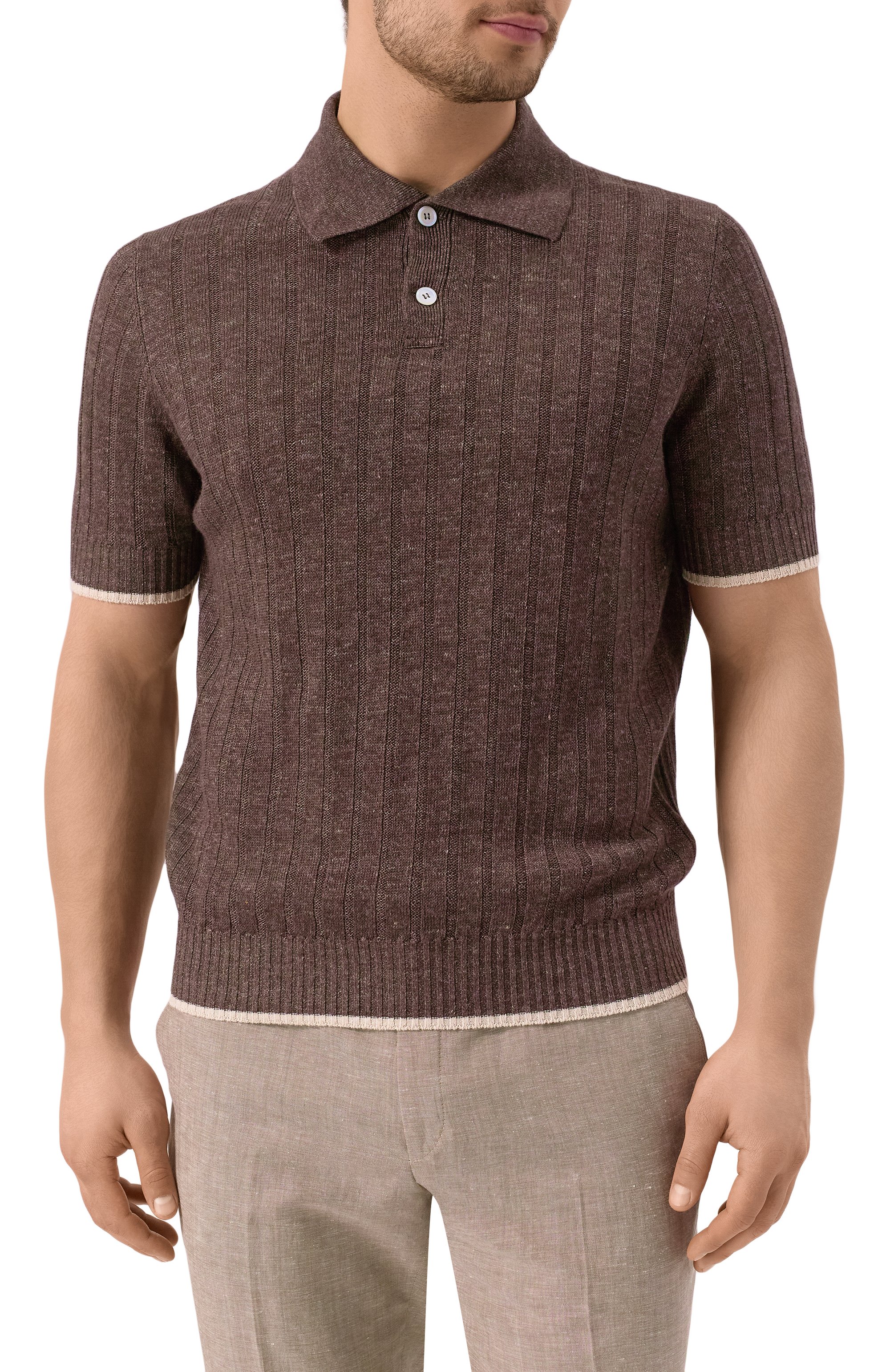 Поло изо льна и хлопка BRUNELLO CUCINELLI, арт. M2L707605, фото 3