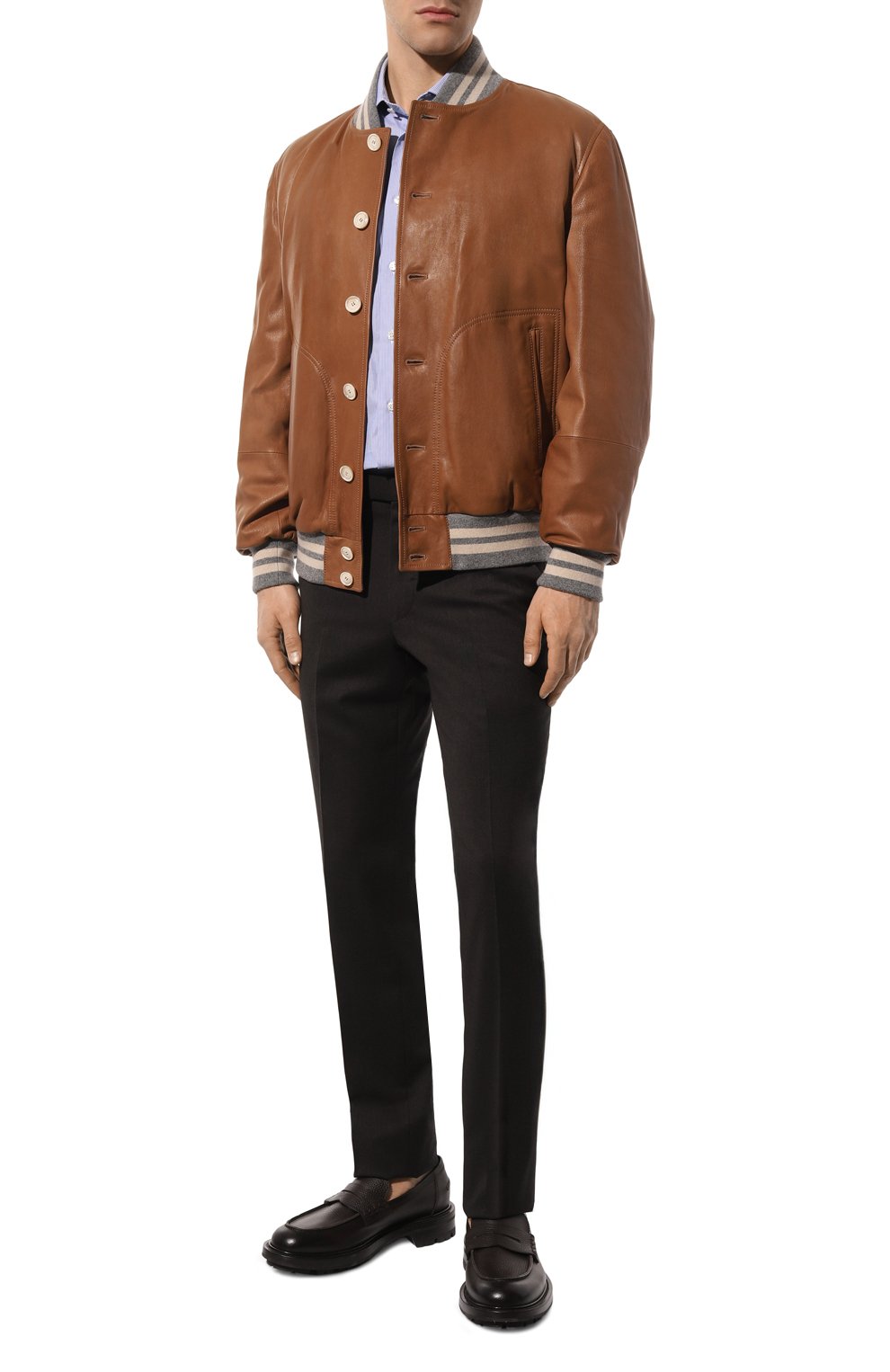 Кожаный бомбер BRUNELLO CUCINELLI коричневого цвета по цене 687500 руб., арт. MPMUP1973, фото 2 Кожаный бомбер BRUNELLO CUCINELLI, арт. MPMUP1973, фото 2