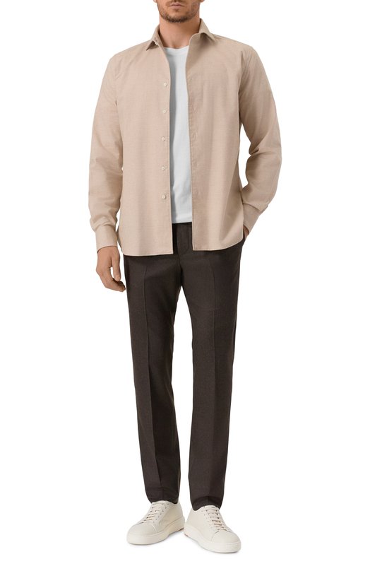 Рубашка из хлопка и кашемира Corneliani 26P156-2611629 Бежевый  26P156-2611629 Фото 2