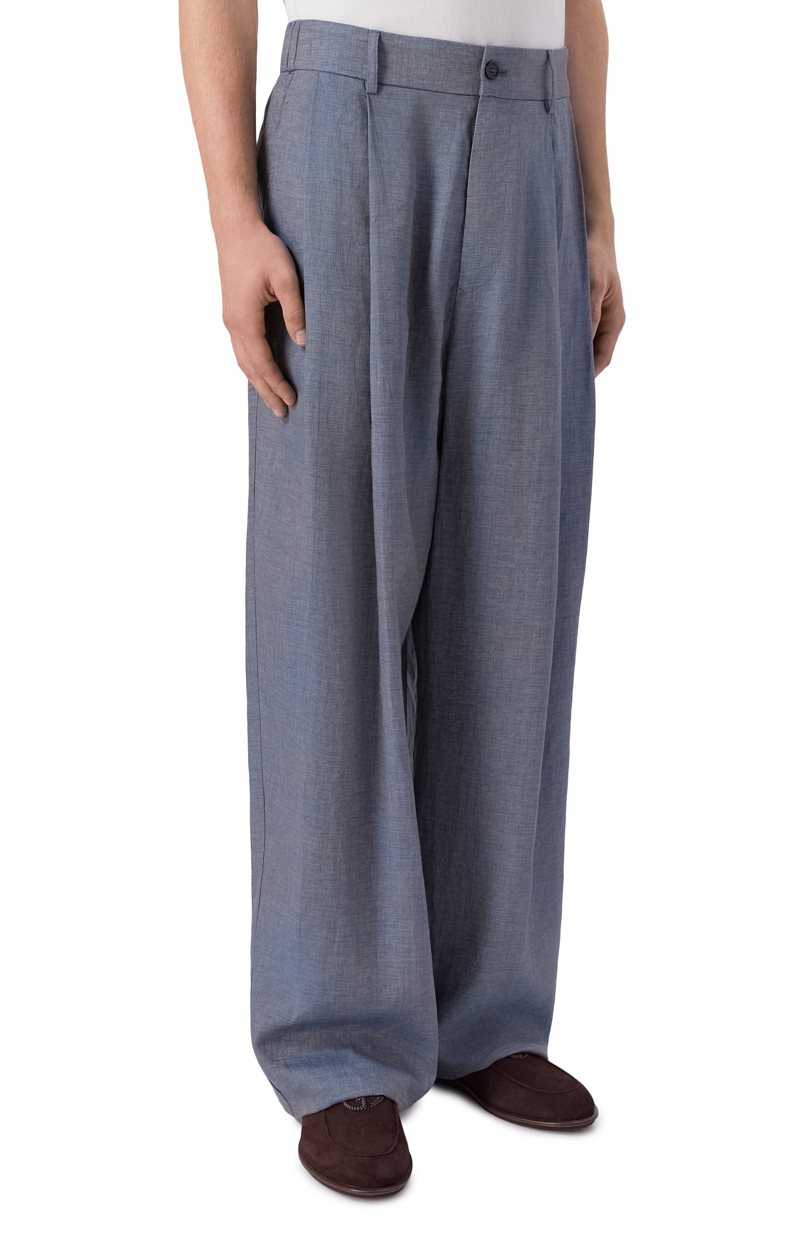 Льняные брюки GIORGIO ARMANI голубого цвета по цене 170500 руб., арт. GM004077/TE23125, фото 3 Льняные брюки GIORGIO ARMANI, арт. GM004077/TE23125, фото 3