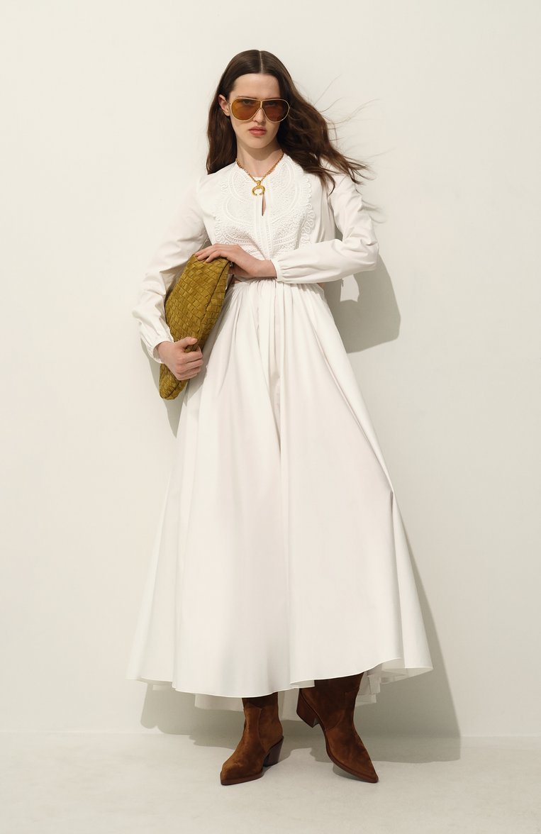 Женское хлопковое платье GIAMBATTISTA VALLI белого цвета, арт. 25SSPVTE5164-40P0P | Фото 7 (Рукава: Длинные; Материал внешний: Хлопок; Длина Ж (юбки, платья, шорты): Макси; Случай: Вечерний; Женское Кросс-КТ: Платье-одежда; Стили: Романтичный; Автоматизация ТО: Проставлено; Автоматизация состава: Проставлено)