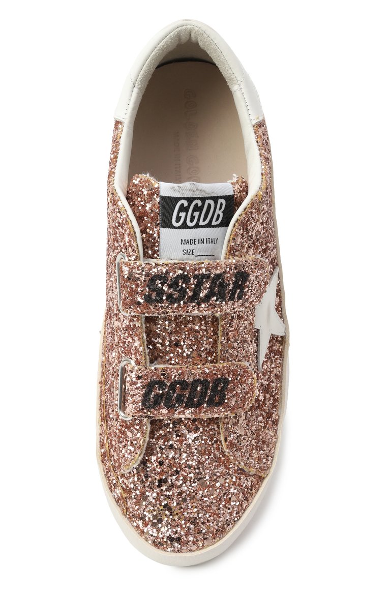 Детские комбинированные кеды old school GOLDEN GOOSE DELUXE BRAND золотого цвета, арт. GTF00111.F007034 | Фото 4 (Материал внешний: Текстиль; Нос: Не проставлено; Кросс-КТ: велькро; Девочки Кросс-КТ: Обувь-низкие; Автоматиза�ция состава: Проставлено)