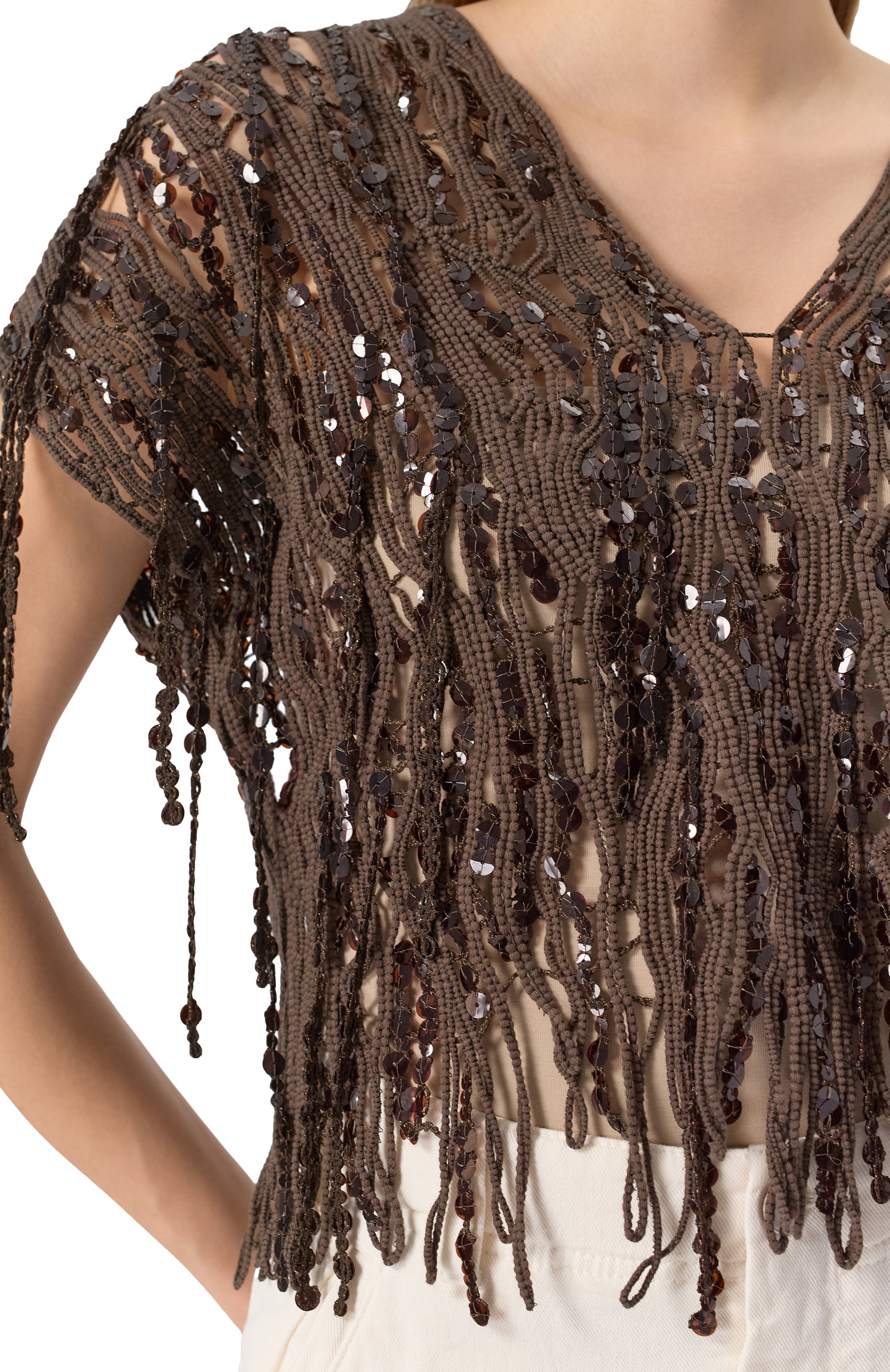 Хлопковый топ с отделкой пайетками BRUNELLO CUCINELLI, арт. M38R18602, фото 5