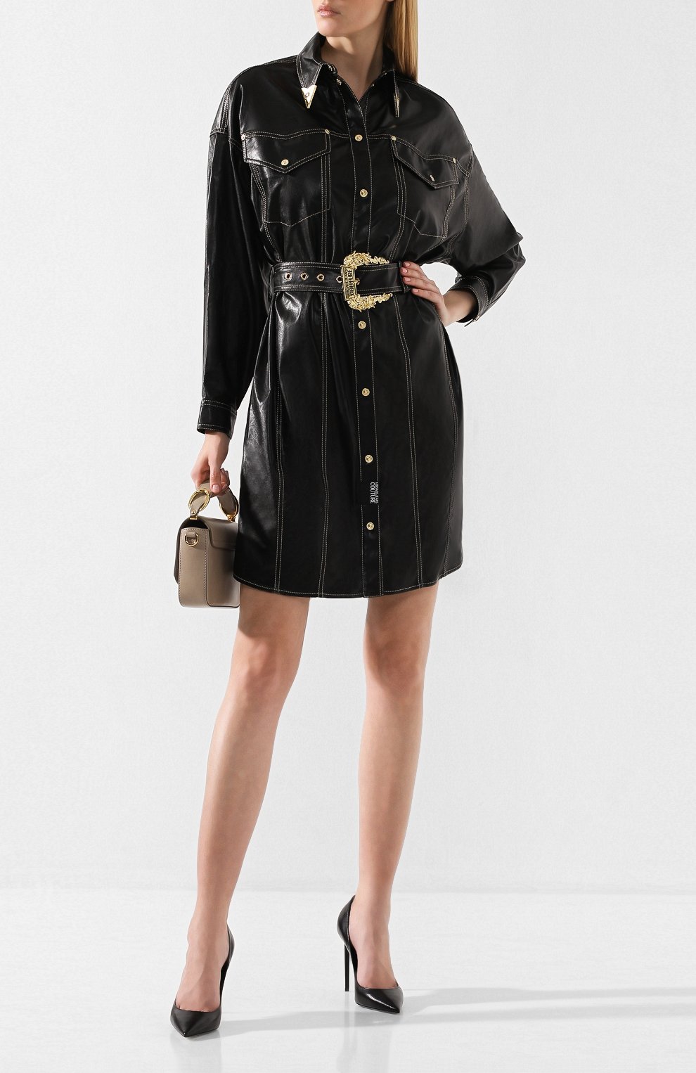 Платье с поясом VERSACE JEANS COUTURE черного цвета по цене 84150 руб., арт. D2HUA402-UDP902/04975, фото 2 Платье с поясом VERSACE JEANS COUTURE, арт. D2HUA402-UDP902/04975, фото 2