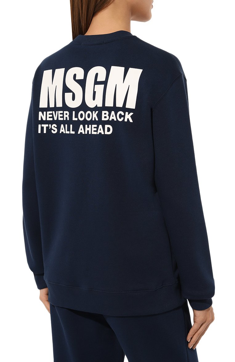 Женский хлопковый свитшот MSGM синего цвета, арт. 3641MDM95/247000 | Фото 4 (Рукава: Длинные; Материал сплава: Проставлено; Длина (для топов): Стандартные; Материал внешний: Хлопок; Драгоценные камни: Проставлено; Женское Кросс-КТ: Свитшот-одежда; Стили: Спорт-шик)