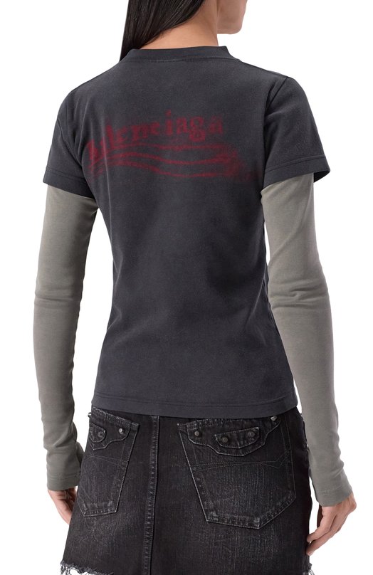 Хлопковый лонгслив Balenciaga 809262/TTVE1 Серый  809262/TTVE1 Фото 4