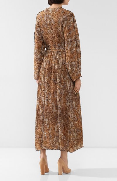 Платье из вискозы NANUSHKA коричневого цвета по цене 54650 руб., арт. CHUL_BR0WN SNAKE_60`S PLEAT, фото 4 Платье из вискозы NANUSHKA, арт. CHUL_BR0WN SNAKE_60`S PLEAT, фото 4