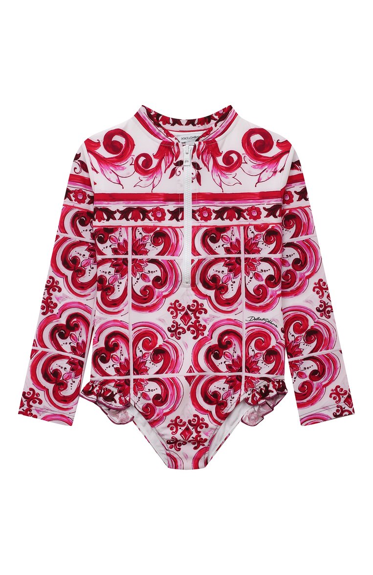 Детского слитный купальник DOLCE & GABBANA фукси�я цвета, арт. L5J839/G7J5J/8-14 | Фото 1 (Нос: Не проставлено; Девочки Кросс-КТ: Купальники-пляж; Материал внешний: Синтетический материал; Принт: С принтом; Автоматизация состава: Проставлено; Материал подклада: Синтетический материал)